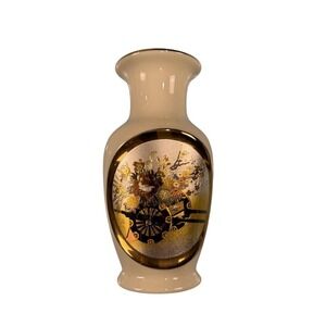 Vintage Chokin Art Japanese Bud Vase 24KT Gold Edged Flower Cart Made in Japan